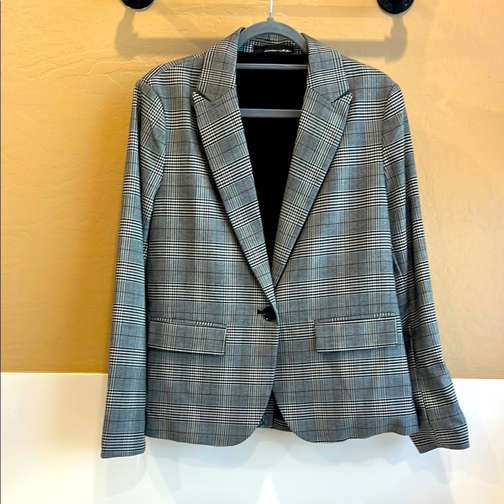 Amanda + Chelsea Classic Gray Plaid Blazer - Size 12